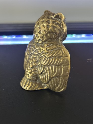 Statuina gufo pesante in ottone massiccio vintage 2 pollici fermacarte gufo - Foto 5 di 10