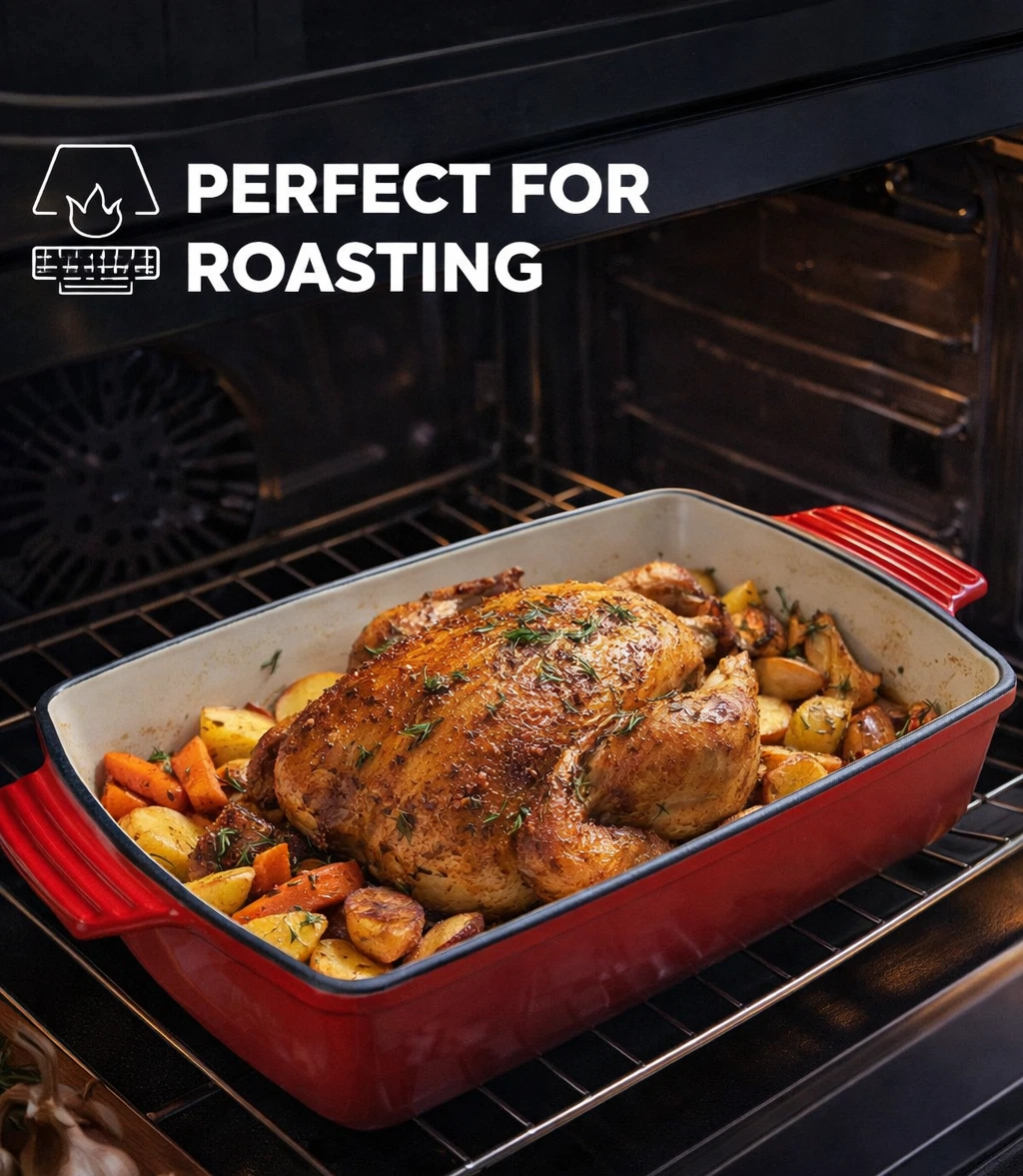 Enameled Cast Iron Roasting Pan Baking Dish – Oven Safe, Nonstick, Red
Opens in a new window or tab