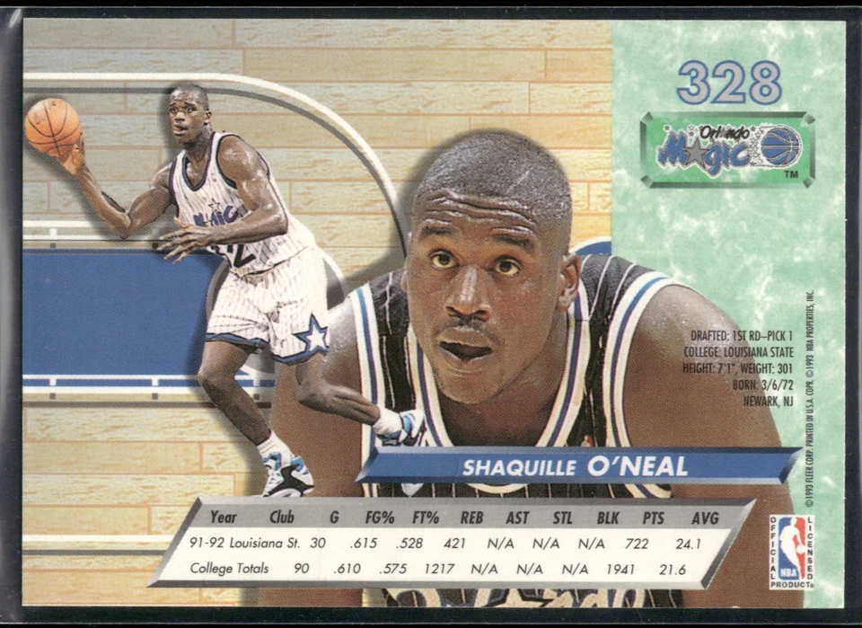 SHAQUILLE O'NEAL   1992-93 Fleer Ultra #328 ROOKIE - image 2 of 2