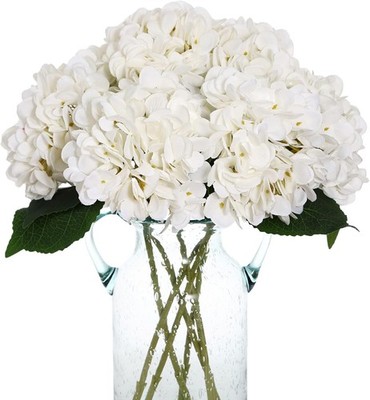 6pcs White Hydrangea Artificial Flowers Silk Fake Hydrangeas Faux Hydrangea
