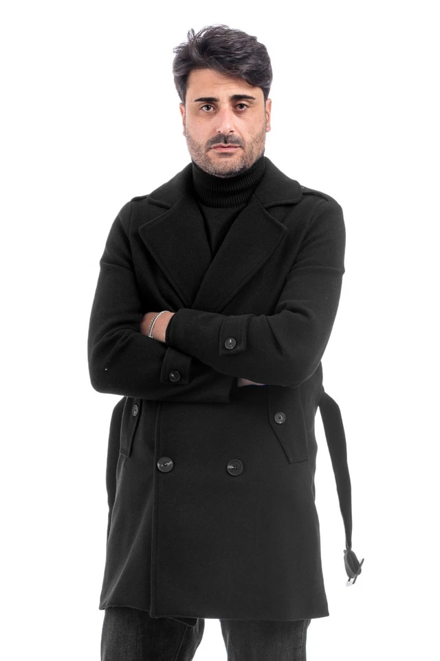 Cappotto Doppiopetto Uomo Trench Lungo Invernale Giubbotto Casual Giacca VEQUE - Immagine 4 di 4