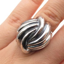 925 Sterling Silver Vintage Modernist Ribbed Oxidized Ring Size 5.75