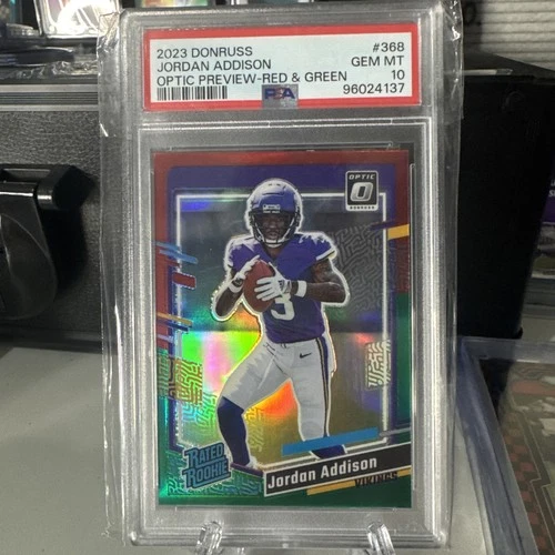 2023 Panini Donruss Football Jordan Addison 368 Optic Preview Red &amp; Green PSA 10