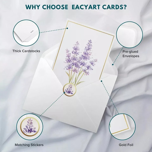 Pack de 30 tarjetas de felicitación en blanco con sobres, 5 diseños florales surtidos - Imagen 2 de 3