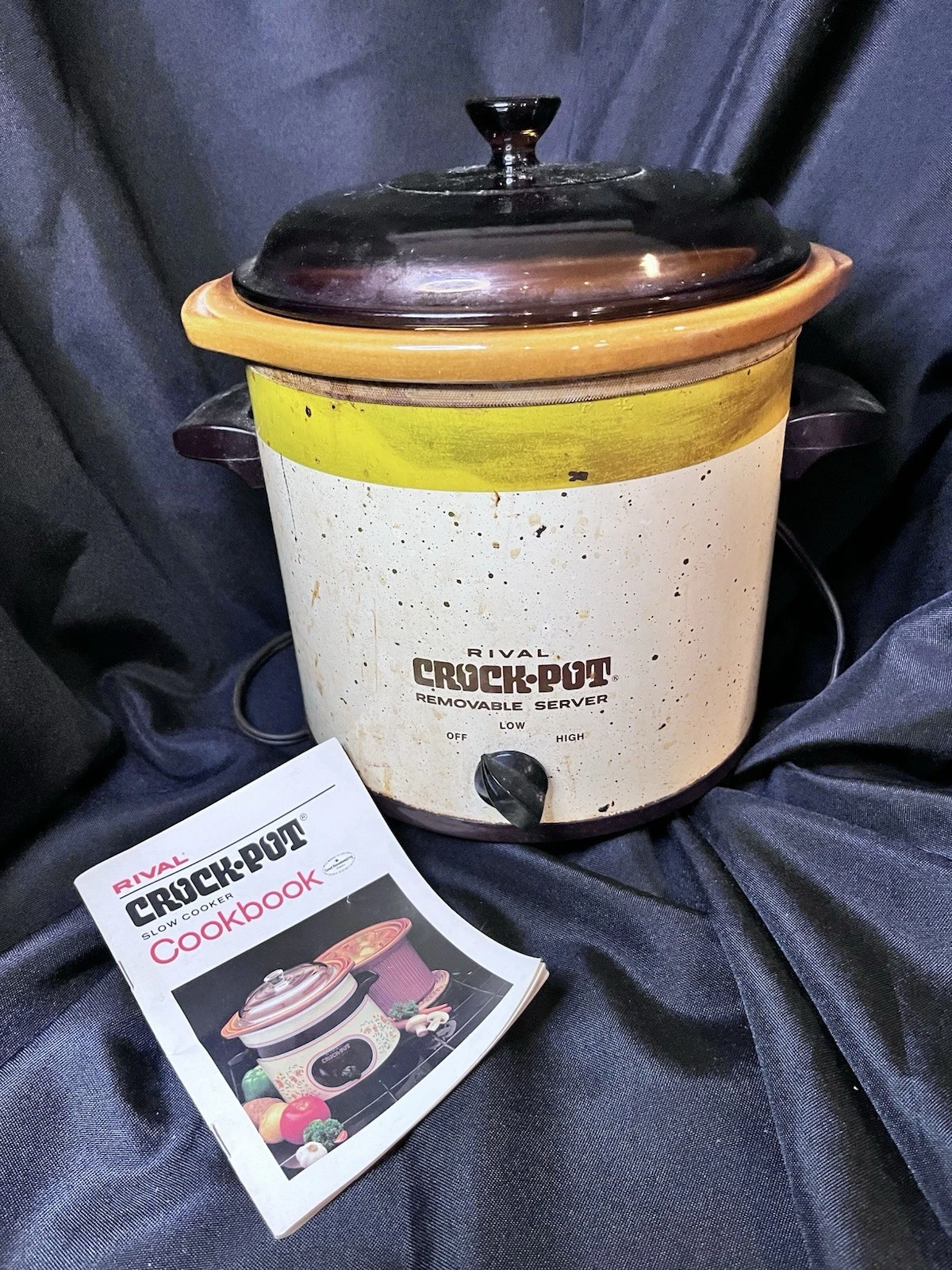 VTG 70s Rival 3150 Crock Pot Slow Cooker Stoneware 3.5Qt Speckled Brown Works