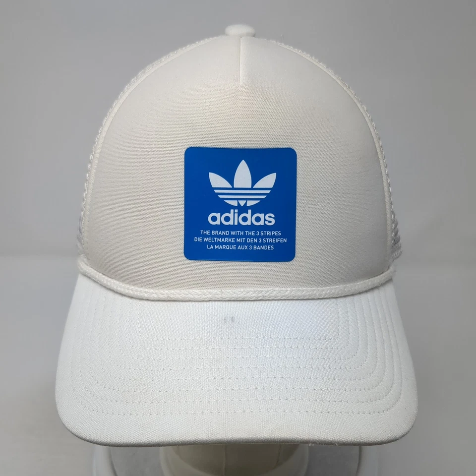 Adidas Snapback Trucker Hat White One Size Adjustable Mesh Back 6 Panel - Image 2 of 4