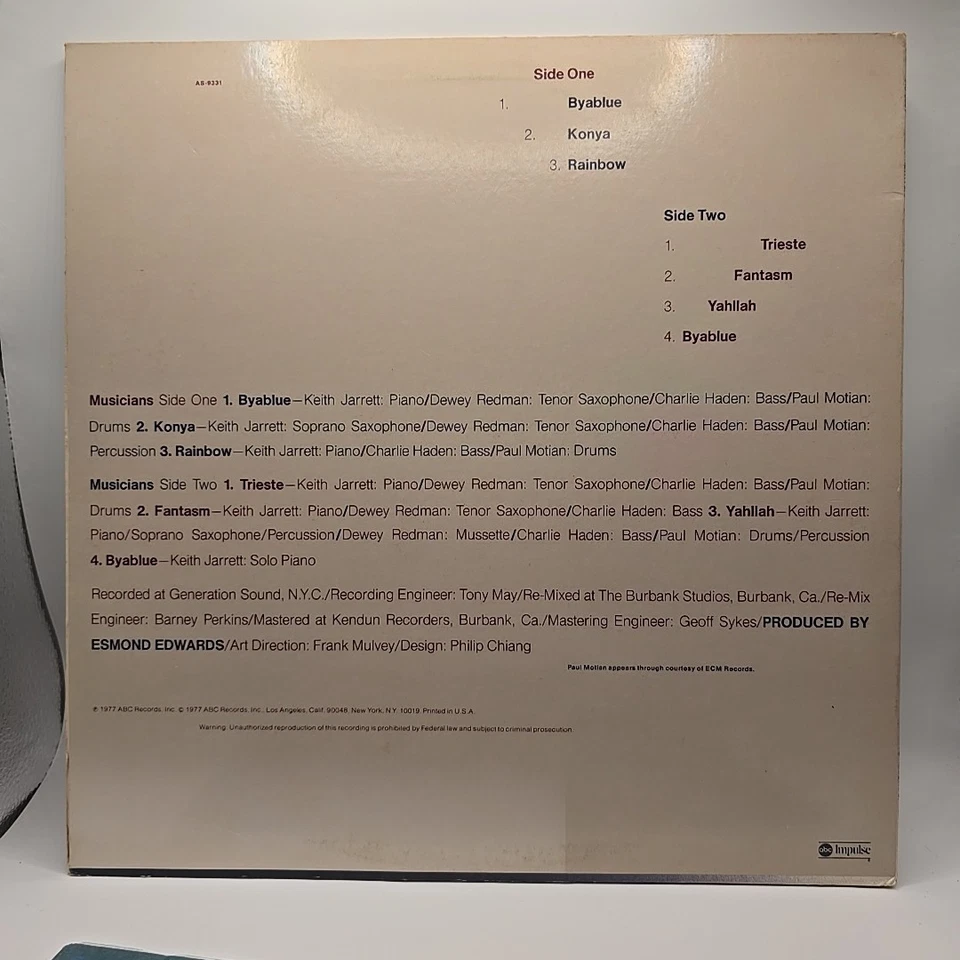 Keith Jarrett: Byablue [LP] 1977 Impulse Records Vinyl Album Jazz - Image 2 of 4