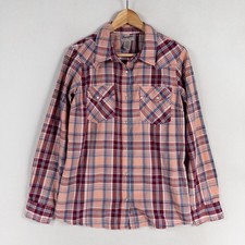 Wrangler Wrancher Shirt Mens Sz Medium Red Blue Plaid Pearl Snap Western Casual