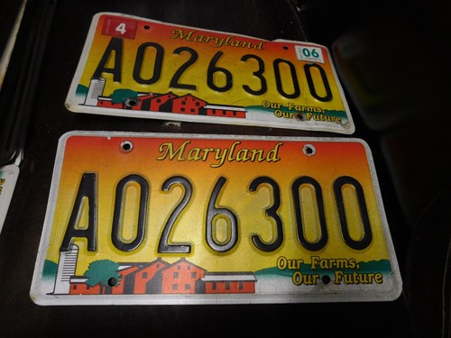 Agriculture Farms  Maryland Expired License Plates MD Tags Pair A026300 2006