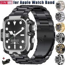 For Apple Watch Ultra 1 2 3 49mm 11 10 9 8 Stainless Steel Watch Band Metal Case