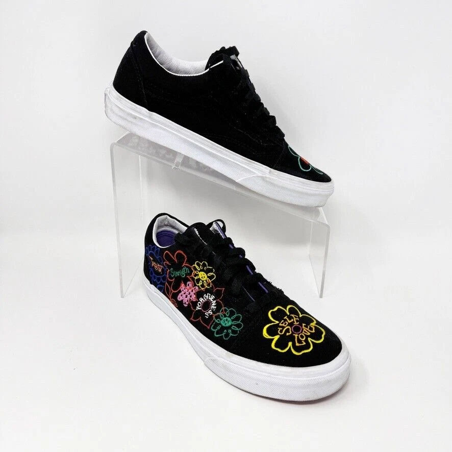 Vans Unisex Black Canvas Embroidered Lace up Skate Style Sneakers, Size 7.5