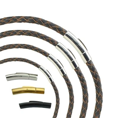 Lederkette geflochten Schwarz/Naturrand | Armband | Verschuß Silber/Schwarz/Gold - Bild 1 von 4