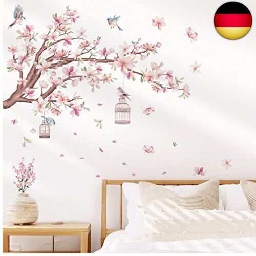 wondever Wandtattoo Blumen Rosa Magnolie Wandaufkleber Vögel auf Ast Baum - Bild 1 von 5