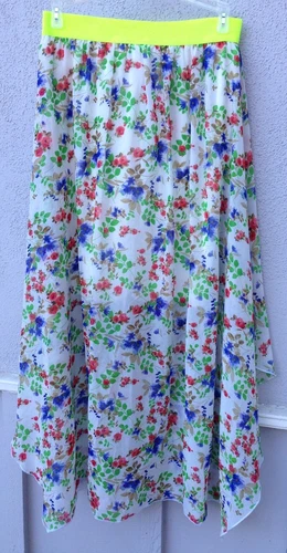 $52 New See You Monday Brand Floral Flowy Neon Yellow Elastic Waist 