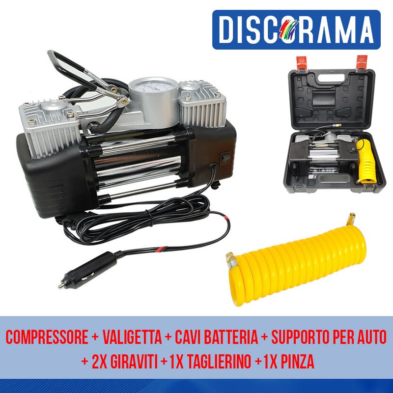 Mini Compressore Portatile con Valigetta Doppio Cilindro Auto Modo Camper 12V - Immagine 1