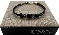 NEW Uno de 50 Ser Magnetica Silver-Plated Leather Bracelet with Gray Crystal