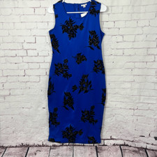 Olivia Matthews Dress Womens Small Floral Pencil Stretch Above Knee Bodycon Blue