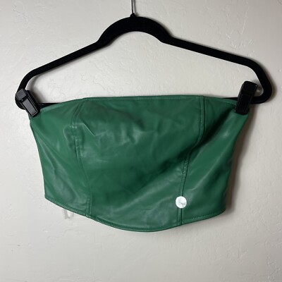 Kendall & Kylie Women's Faux Leather Strapless Green Tube Top Size Small New Zip