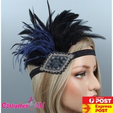 1920s Headband Blue Feather Bridal Great Gatsby 20s Gangster Flapper Headpiece