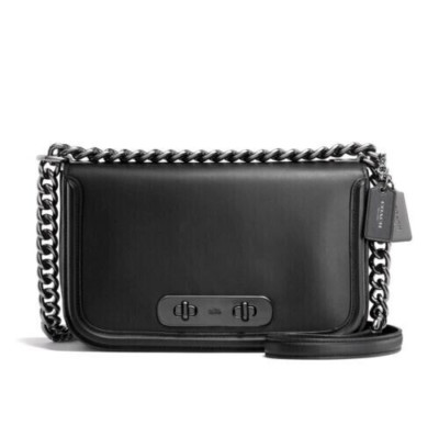 Coach Swagger BLACK Shoulder Bag Evening Glovetanned Leather 54640 NEW $450