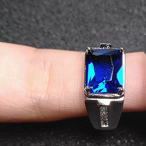 Blue Crystal Cz Mens Silver Ring Wedding Fashion Rings Jewelry Man Accessories - Picture 17 of 18