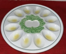 VINTAGE 10” DEVILED EGG ROUND WHITE CERAMIC SERVING PLATTER PLATE EUC