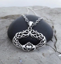Sterling Silver Celtic Claddagh Necklace, Celtic Heart, Claddagh Pendant