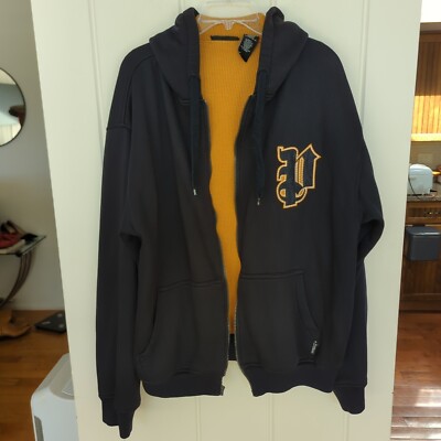 Paco Jeans Full Zip Hoodie Black Size Large Waffle Knit Lining Embroidered Logo