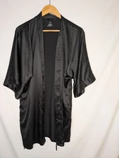 Sioro Black Satin Short Sleeve Robe Size Small with Pockets NO Belt