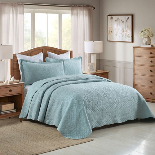 3PCS Cotton Oversized Bedspread Set Coverlet Set Lightweight Quilt Set - Picture 8 of 52