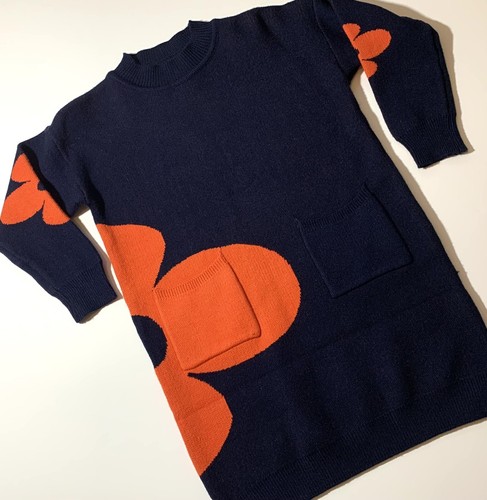 Retro Pullover Sweater Navy Orange Flower Power Women's Size Fits S/M No Tags - Picture 3 of 8