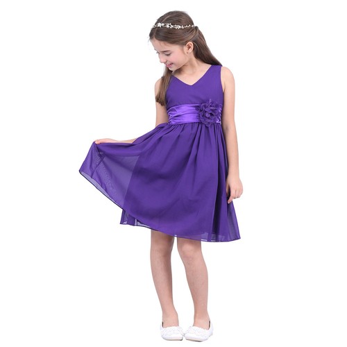US Girls Chiffon Bridesmaid Wedding Party Flower Dress Pageant Prom Ball Gown - Picture 10 of 88