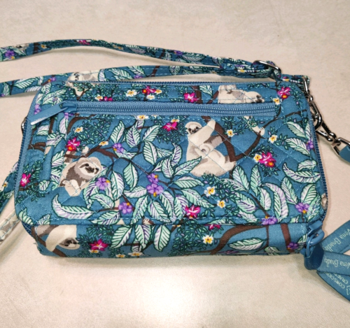 Vera Bradley Sloth Wallet Crossbody Wristlet Removable Straps RFID Teal Blue 7x4