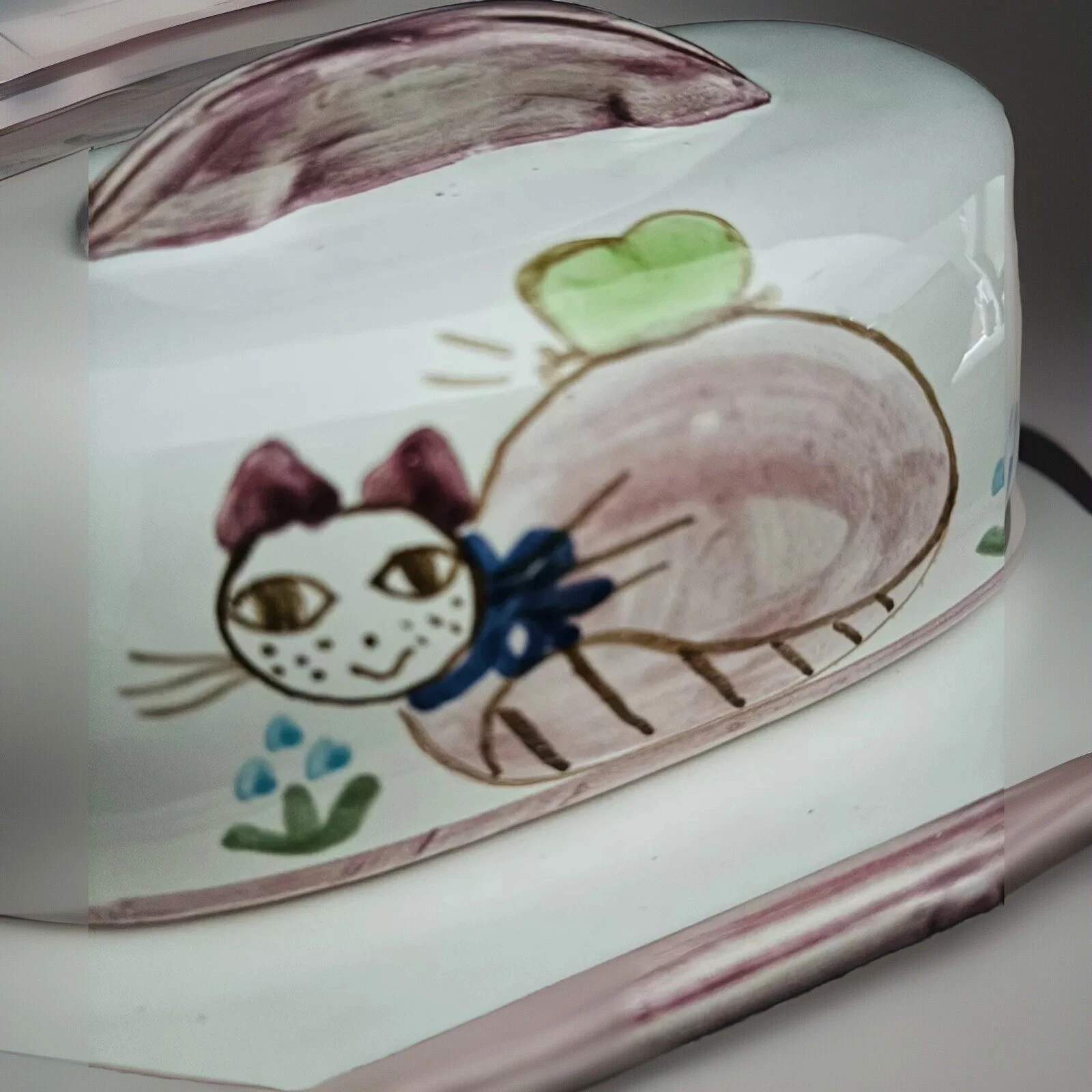 FABIENNE Made In France For Les Collines Ceramic Butter Dish Cat Butterfly