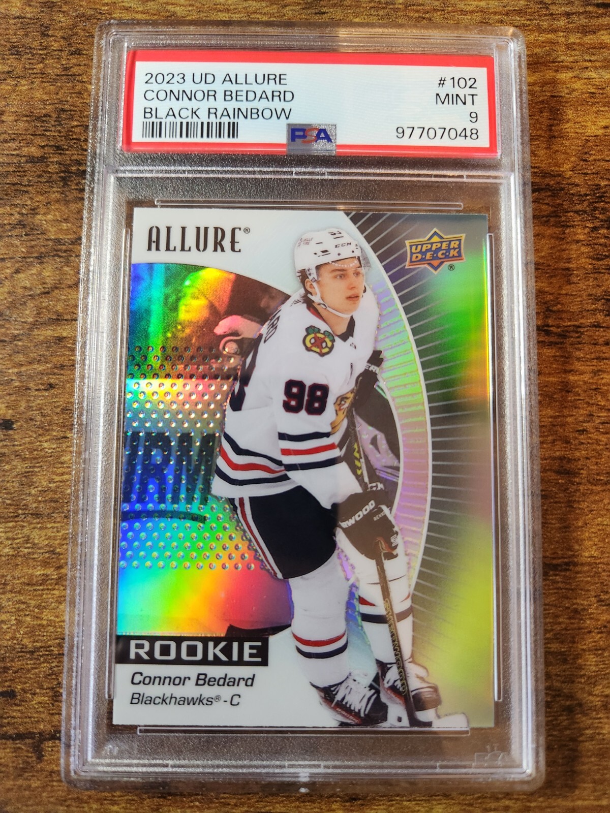 2023 UD Allure Connor Bedard Black Rainbow Rookie RC PSA 9 Mint #102 Blackhawks