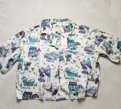New women's M Printfresh Anthropologie Parisian poodles satin pajama set Paris - Picture 5 of 10