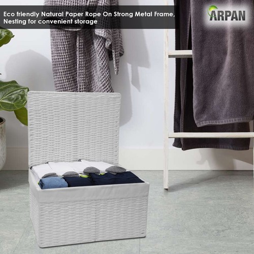 2 x Paper Rope Woven Storage Xmas Hamper Basket Box with White Cloth Lining - Picture 22 of 22