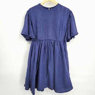 Kate Spade 8 Fit Flare Dress Blue Mini Puff Dress Balloon Flutter Embroidered