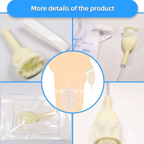 Juego de 5/10 bolsas de orina de látex para colector de orina desechables con catéter externo masculino - Imagen 9 de 11