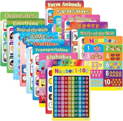 15er Pack Pädagogisches Poster Laminierte Wandtafel für Kinder Kids Lernen Kunst