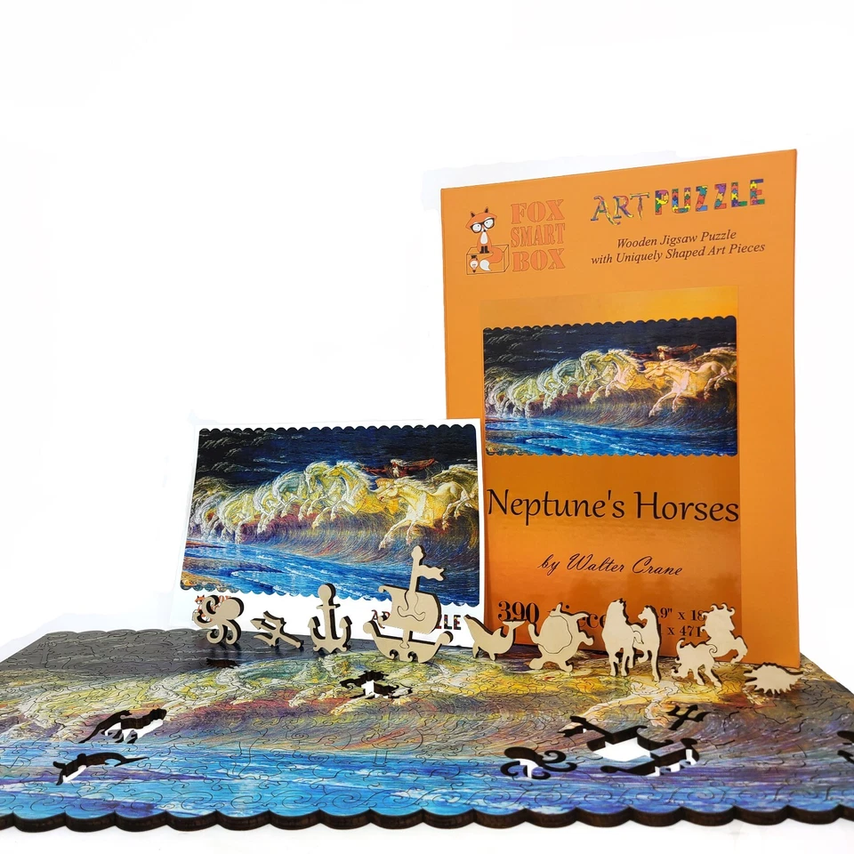 Wooden Jigsaw Puzzle for Adults by FoxSmartBox - 390 Pieces - Neptune's Horses - Image 3 of 4