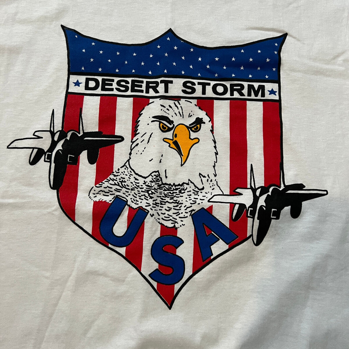 Vintage Operation Desert Storm Bald Eagle Fighter Jet Logo Shirt White XL