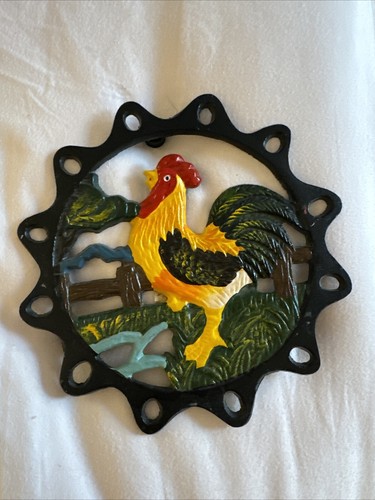7” Cast-iron Rooster Kitchen Trivet Footed