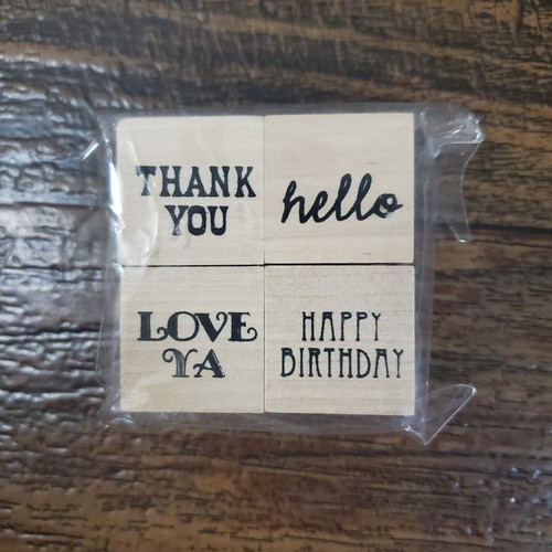 Neu Erinnerungen Holz Stempel Set 4 Wörter Sätze Love Ya Thank You - Bild 1 von 2