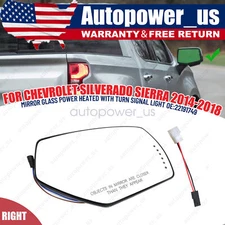 RH Heated Mirror Glass W/Signal For Chevrolet Silverado Sierra 2014-2018
