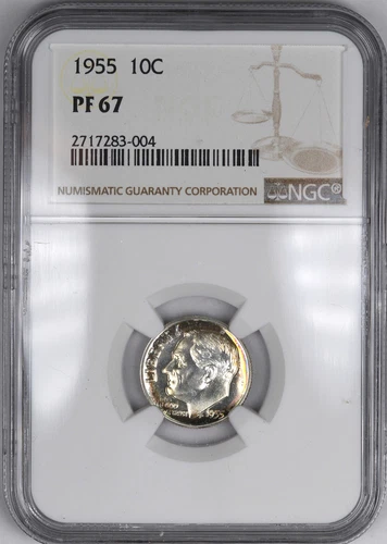 1955 Roosevelt Silver Proof Dime ( Peripheral Toning ) 10C - NGC PF67 -