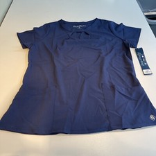 Easy STRETCH Salma Women  s 3-Pocket Keyhole Neck Scrub Top Blue M