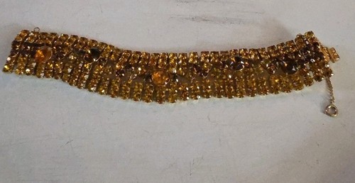 Vintage Amber Rhinestone 6 Layer Bracelet By GALE