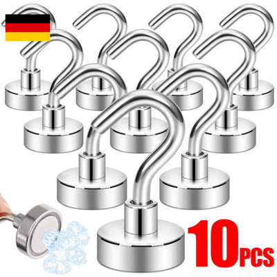10 Stück Magnethaken Extra Stark,  Neodym, Super Starke Magnete mit Haken
