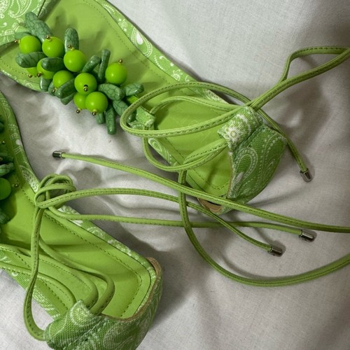 Schutz Sasha Embellished Thong Sandals Size 7.5 Green Beach Summer Resortwear - Picture 5 of 10